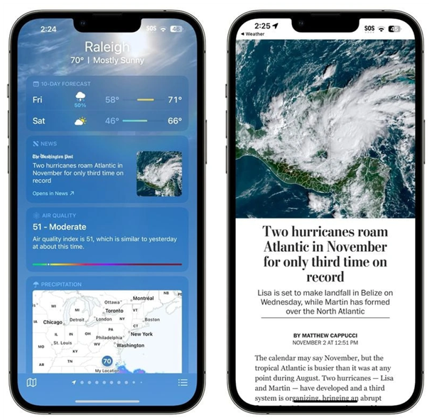 官渡苹果14维修分享iPhone 14手机如何看天气时顺带看新闻 