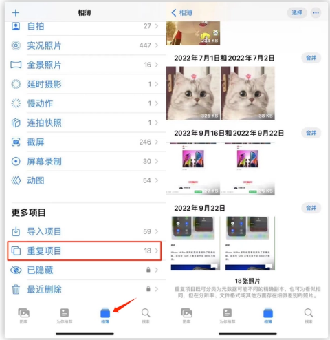官渡苹果手机维修分享iOS 16 中相册重复项目功能使用方法 