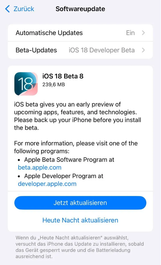 官渡苹果手机维修分享苹果 iOS / iPadOS 18 开发者预览版 Beta 8 发布 